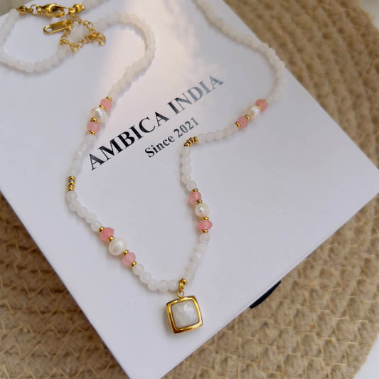Pink with white stone necklace