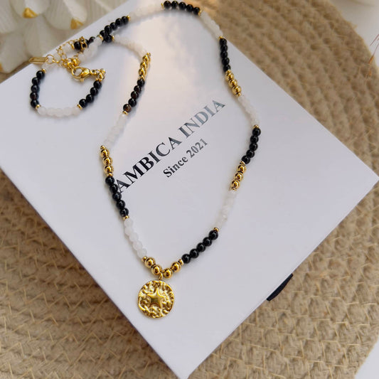 Black with white stone necklace