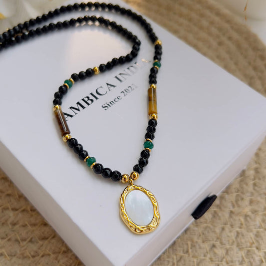 Black green brown stone necklace