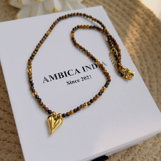 Brown stone with heart necklace