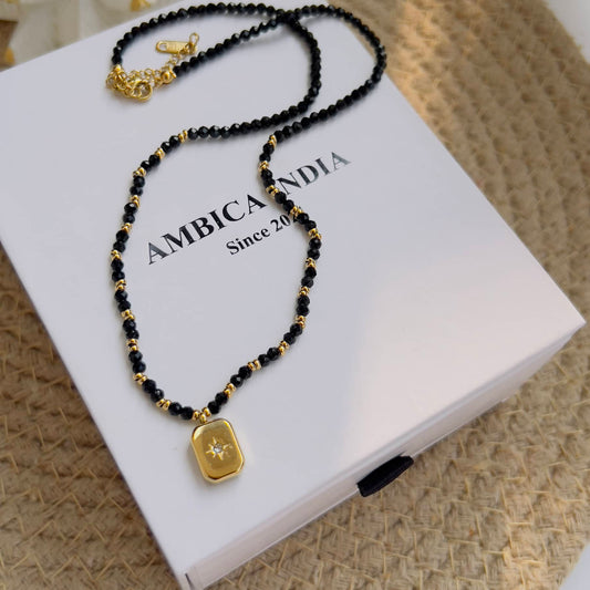 Black stone with star necklace