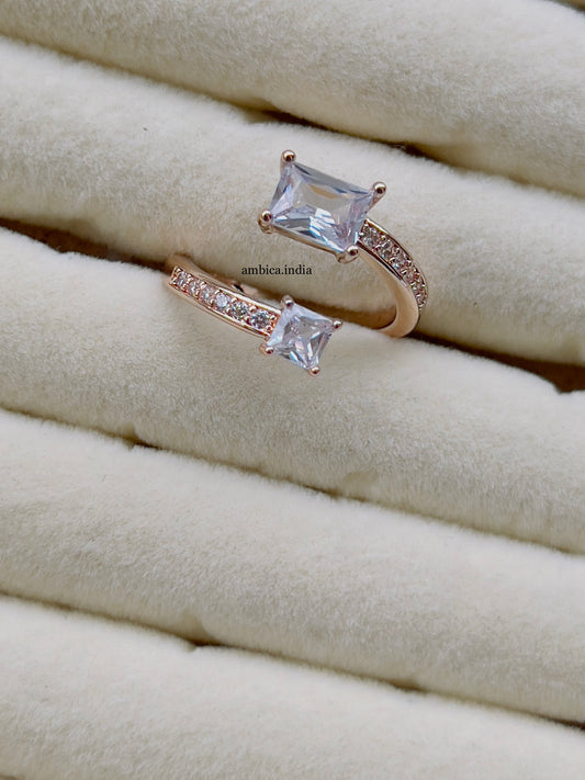 Cross white crystal adjustable ring