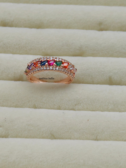 Multicolour small ston adjustable ring