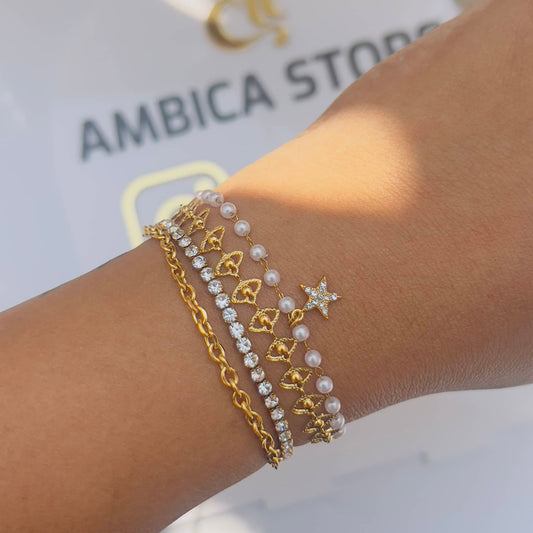 Tiny star and Pearl Wrap Bracelet