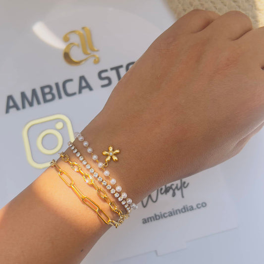 Flower and Pearl Wrap Bracelet