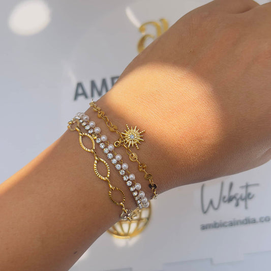 Sun and Pearl Wrap Bracelet