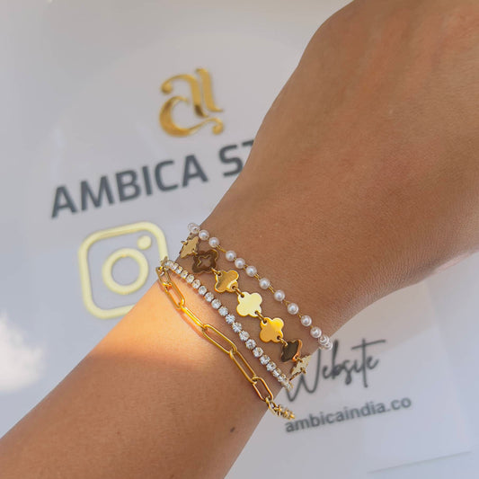Link Clover and Pearl Wrap Bracelet