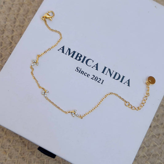 Tiny leaf white studded minimal bracelet
