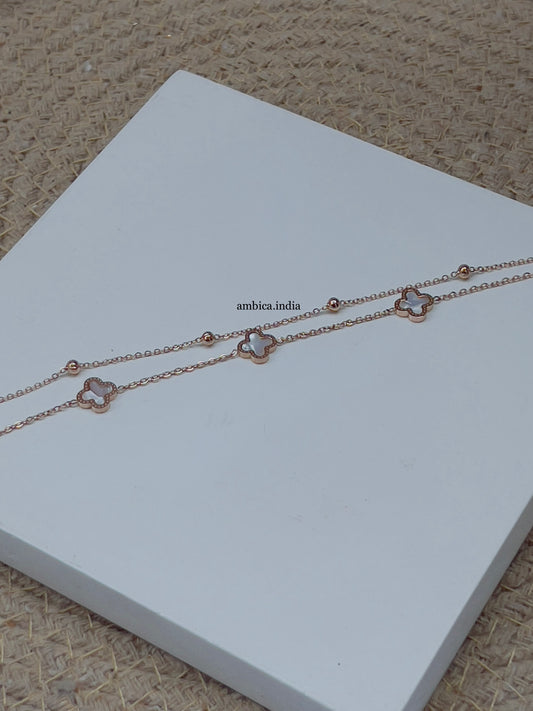 Clover White layered anklet