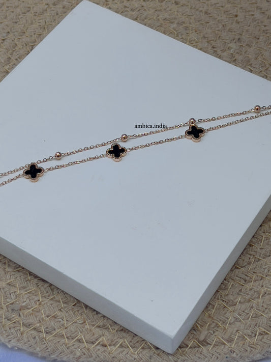 Clover black layered anklet