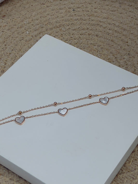 Heart layered white anklet