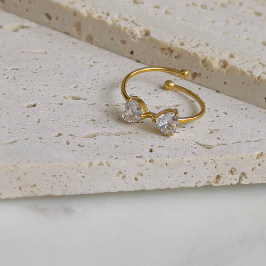 Bow white crystal adjustable ring