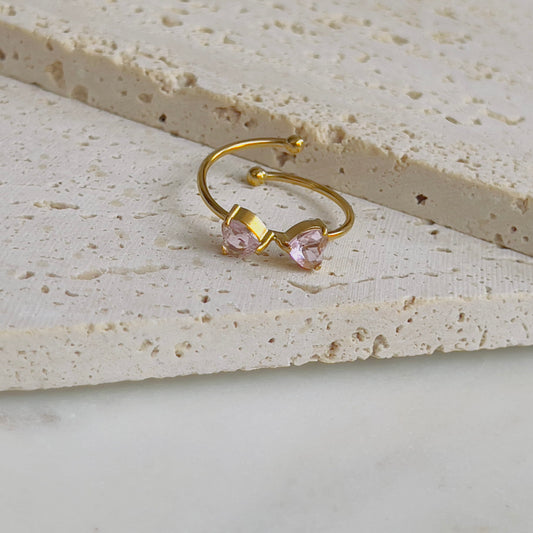 Bow pink crystal adjustable ring