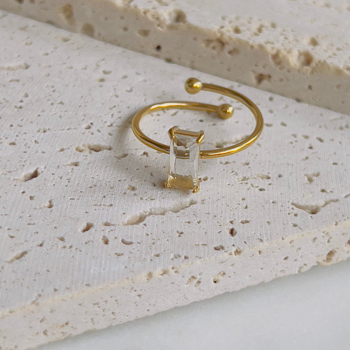 White rectangle crystal adjustable ring