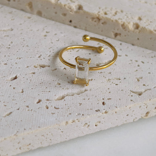 White rectangle crystal adjustable ring