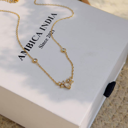 White Heart with flower minimal necklace