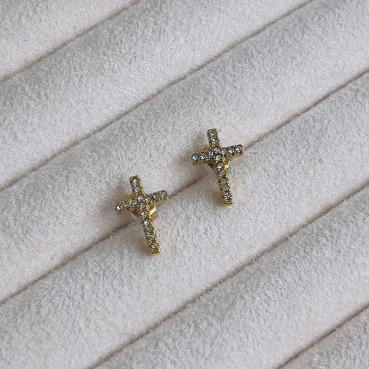 Cross white crystal earrings