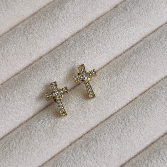 Crystal white cross earrings