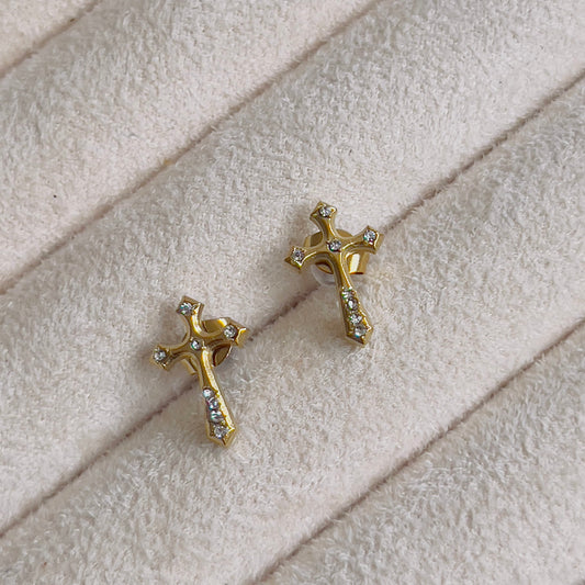 Classic cross white crystal earrings