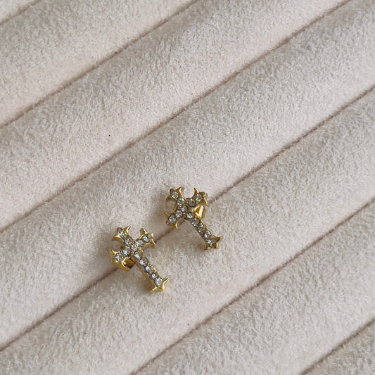 Cross earrings white crystal