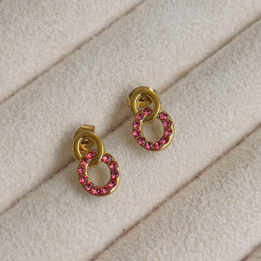 Classic link pink crystal earrings