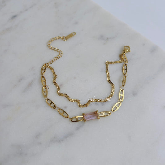 Pink rectangle crystal link bracelet