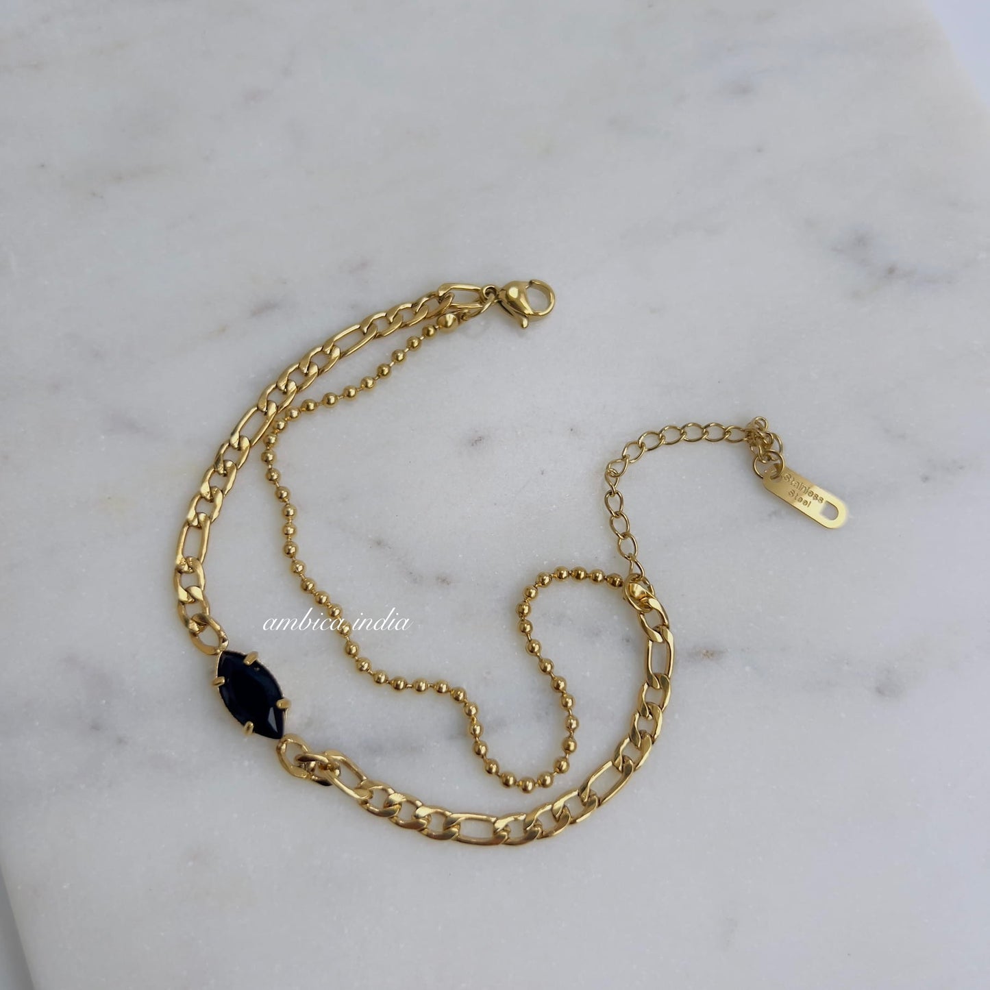 Black crystal layered bracelet