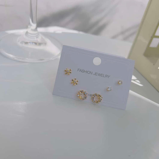 Round zirconia 925 plated Piercing earrings