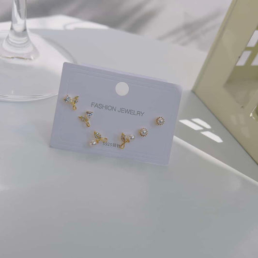 Leaf with pearl 925 plated  Piercing earrings