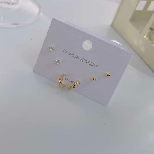 Small half round hoops with studs 925 plated Piercing earrings