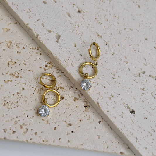 White round crystal drop earrings