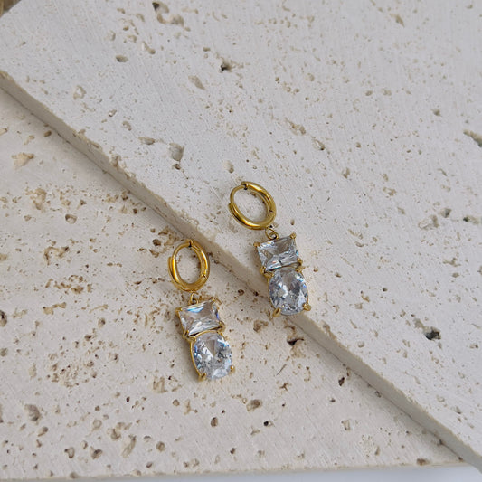 White rectangle with oval crystal drop earrings