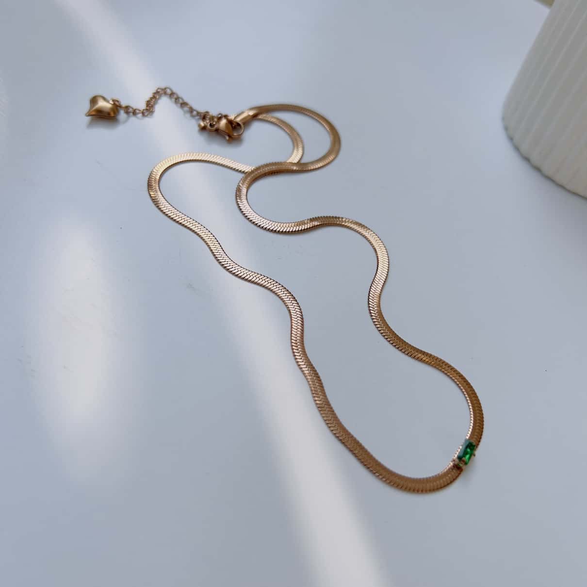 Small green crystal snake chain