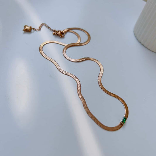 Small green crystal snake chain