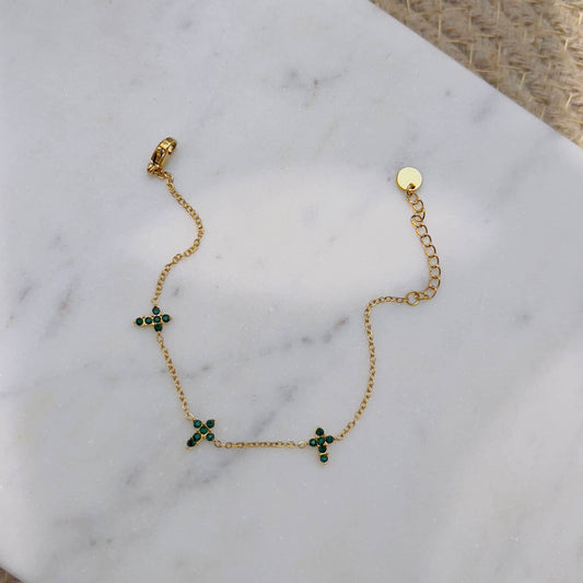 Emerald cross minimal bracelet