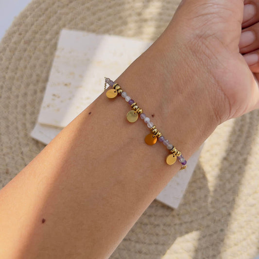 Neutral white with purple stone Beaded bracelet