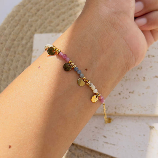 Multi neutral stone beaded bracelet