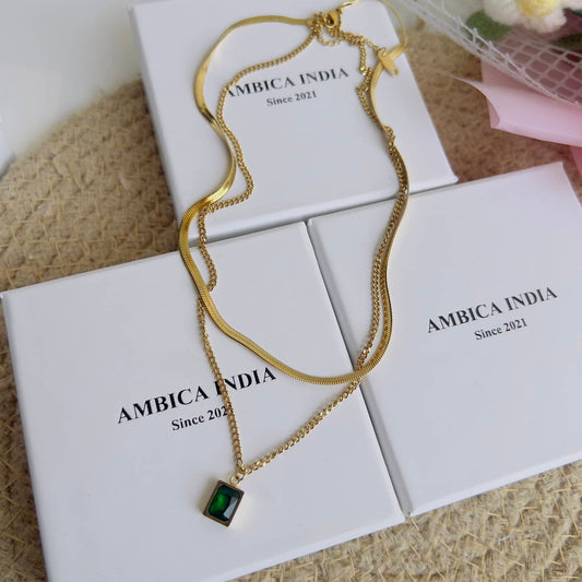 Emerald crystal layered necklace