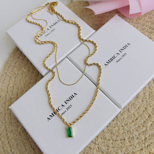 Emerald crystal layered necklace