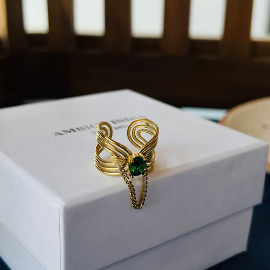 Green crystal adjustable ring